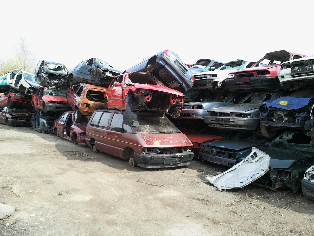 Old Cars Waiting For A Wrecker Service